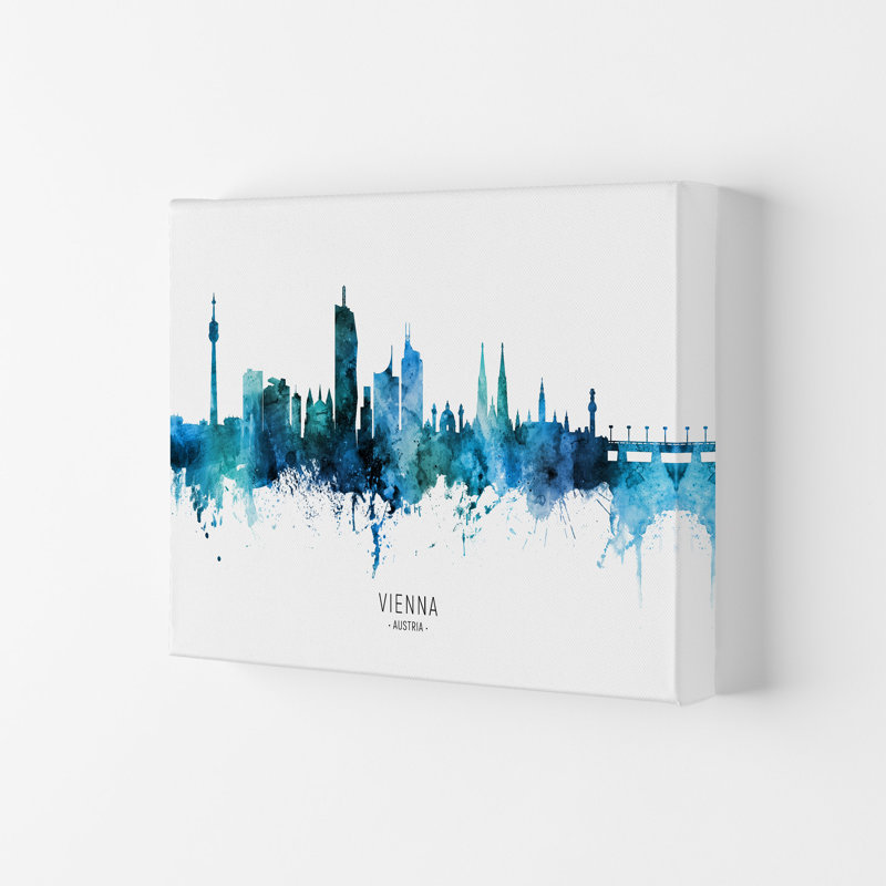 Vienna Austria Skyline Blue City Name by Michael Tompsett - Print, 59.4cm H x 84cm W x 4cm D, Wrapped Canvas