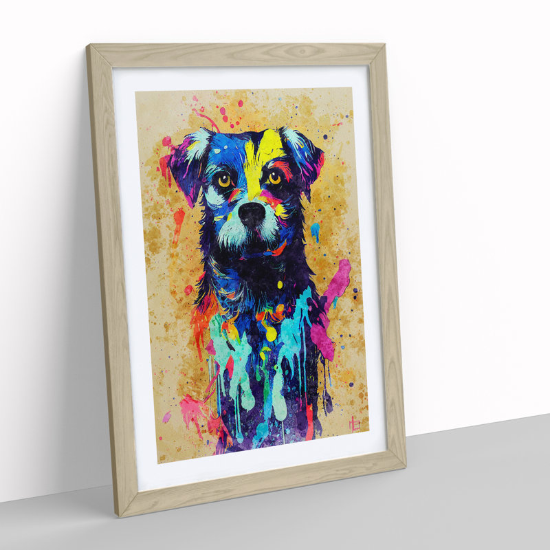 Dog Paint Splash No.4 - Single Picture Frame Painting, Oak, 34cm H x 25cm W x 2cm D