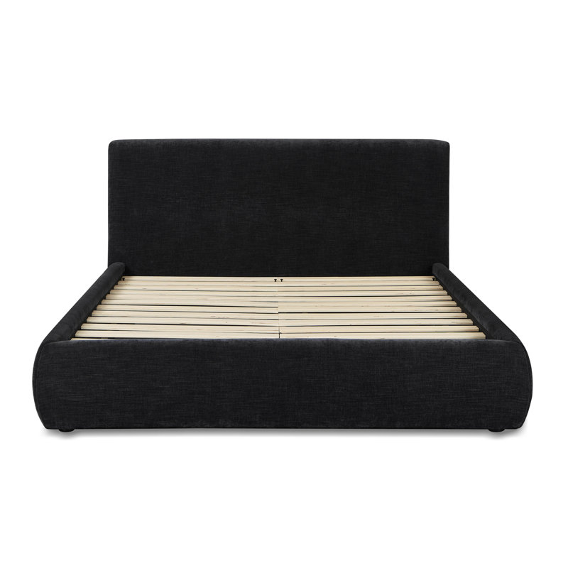 Lit en velours taupe texturé, Grand, Noir