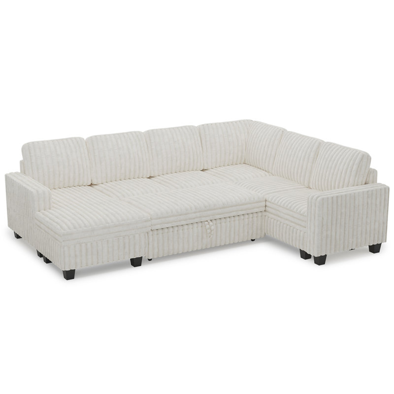 Grand ensemble de canapé modulaire d'angle, canapé-lit rembourré et rembourré pour le salon, Fausse fourrure beige
