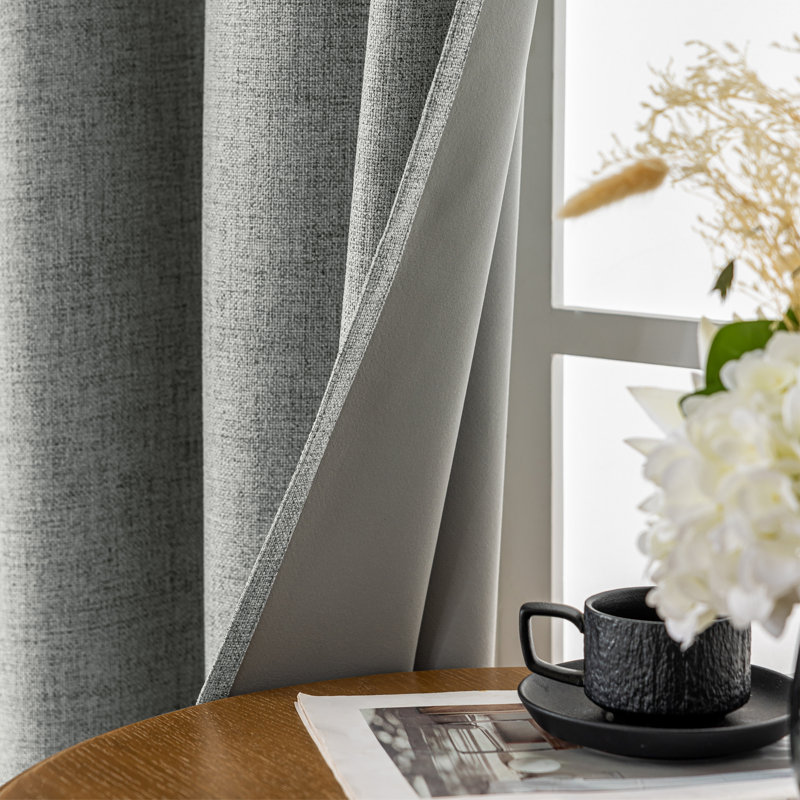Leming 100% Polyester Burlap Blackout Curtains for Bedroom Grommets Curtains 2 Panels Set, Dark Gray, 52" W x 72" L