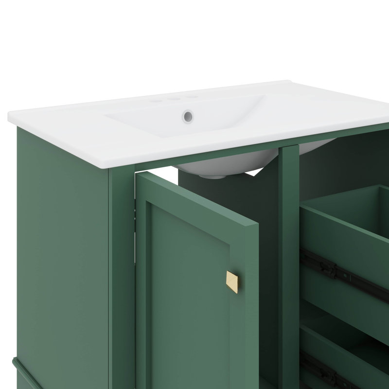 Ensemble de meuble-lavabo moderne 30 po avec lavabo, armoire de rangement avec porte à fermeture douce et 3 tiroirs, Vert