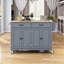 Chariot pour îlot de cuisine avec plateau en bois massif et roues verrouillables, largeur de 54,3 pouces, armoire à 4 portes et deux tiroirs, support à épices, support à serviettes (gris bleu)-1570235036