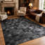 Tapis patchwork en cuir de vache noir fait à la main, tapis moderne en cuir-1306410130
