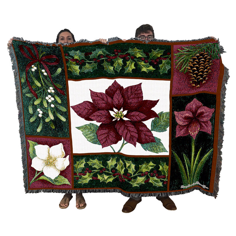 Couverture de Noël Pure Country Weavers par Stephanie Stouffer - jeté en coton tissé à la main Poinsettia