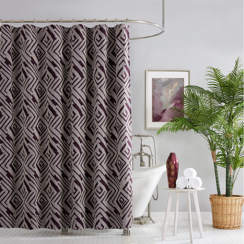 Ayesha Curry Aubergine Cotton Jacquard Geo Shower Curtain