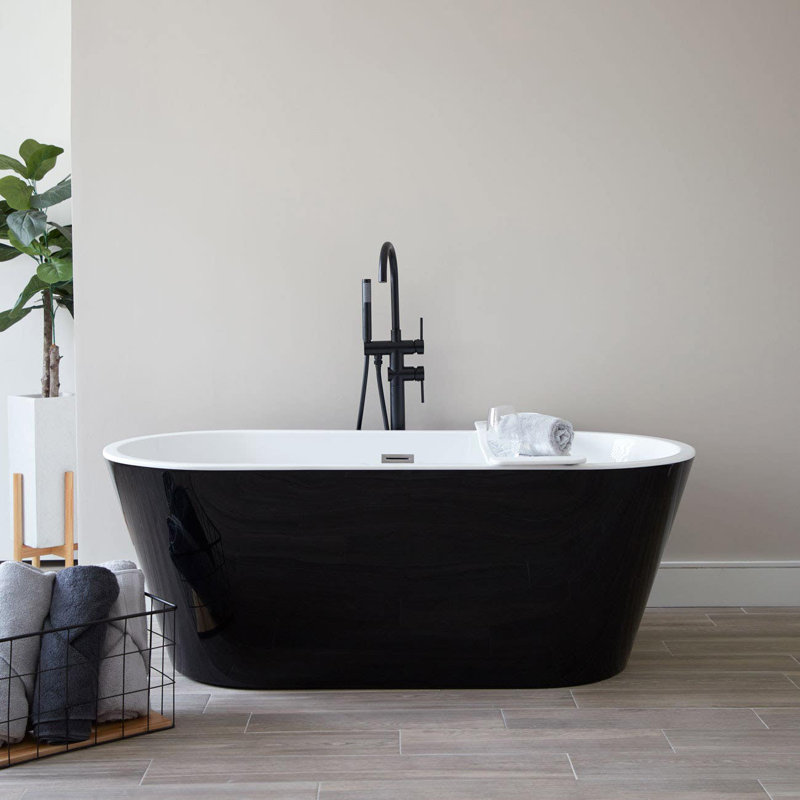 Baignoire de trempage autoportante en acrylique 67 po. X 32 po., Noir brillant / drain nickel brossé