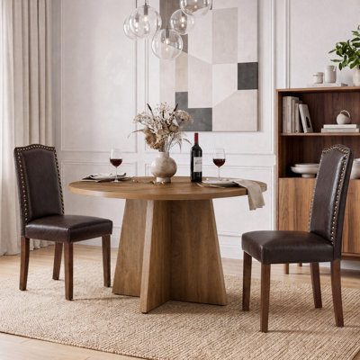 Ensemble de table de salle à manger ronde à piédestal avec chaises rembourrées de 2/4/6 pièces, table en bois multi-finitions pour la salle à manger et la cuisine