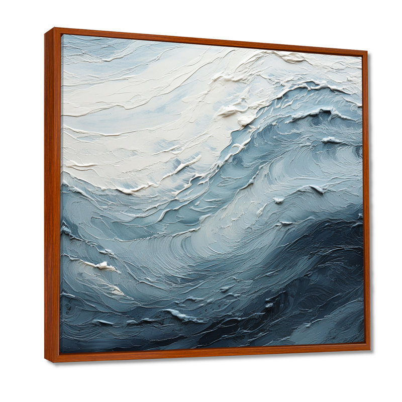 Minimalisme, peinture noire et bleue, vague II, H 30 po x l 30 po x P 1 po, Cadre flottant brun