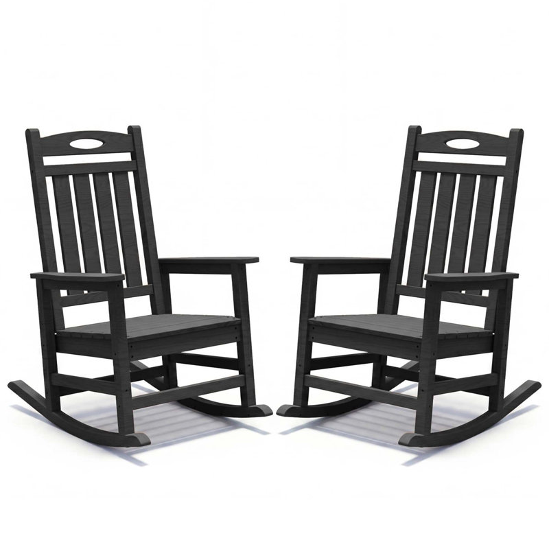 Ensemble de chaises à bascule d'extérieur surdimensionnées pour adultes en PEHD toutes saisons, Black