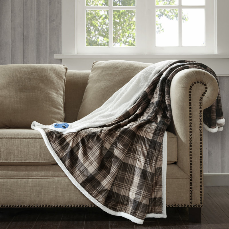 Brown Reversible Knitted Electric Heated Throw Blanket