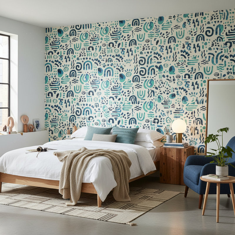 Papier peint abstrait géométrique bleu sarcelle