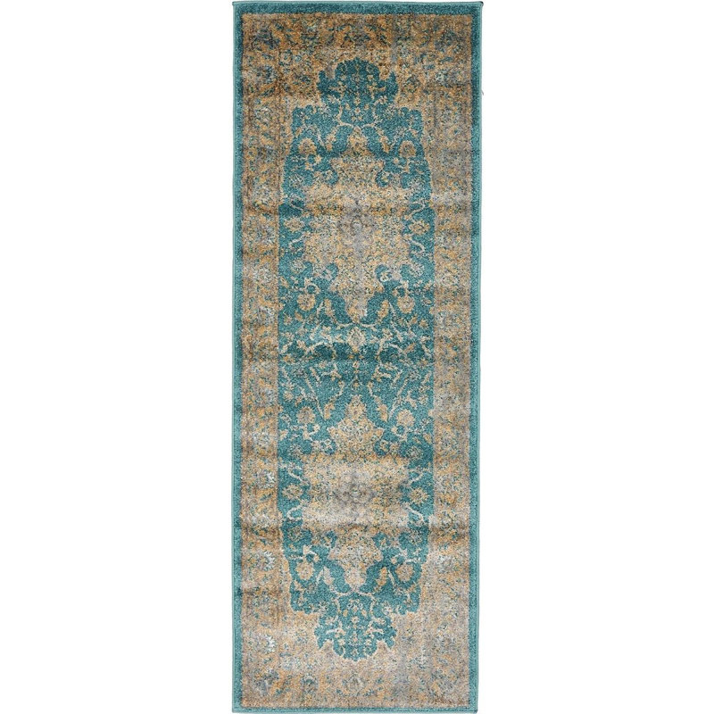 Tapis brun / bleu sarcelle Conwell, Tapis de couloir 2 pi 2 po x 6 pi