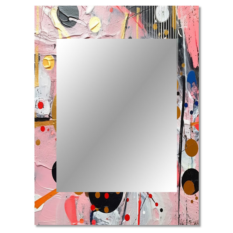 Pink and Grey Geometric II - Geometric Decorative Wall Mirror, Pink Mirror, Printed Metal Art, 40" x 30"