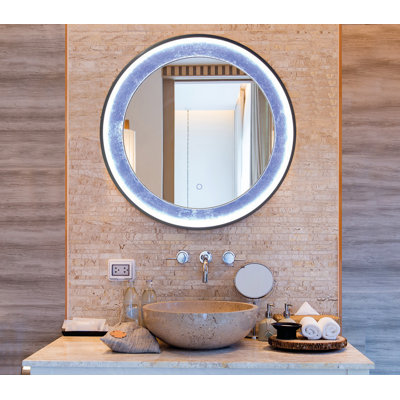 Clara 30" Round Metal LED Mirror with Defogger, Adjustable Light Temp, Dimmer & Smart Memory