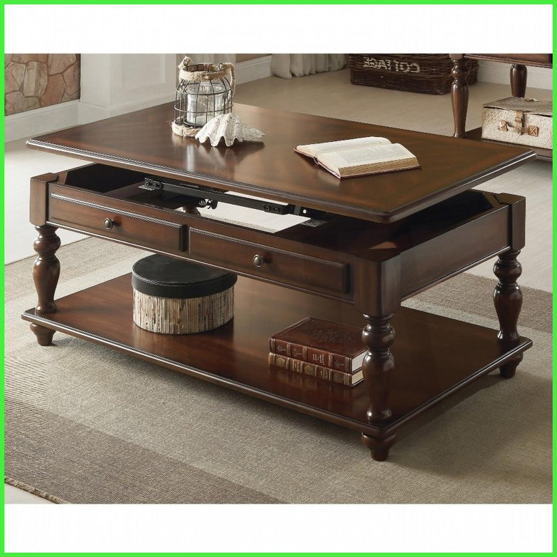 Table basse en noyer avec plateau relevable Tablette inférieure pour le salon