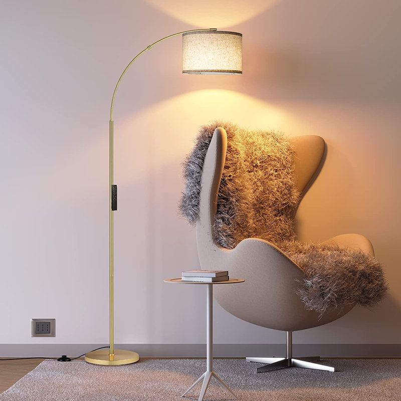 Merick 75" Arched Floor Lamp with Remote Control, Gold