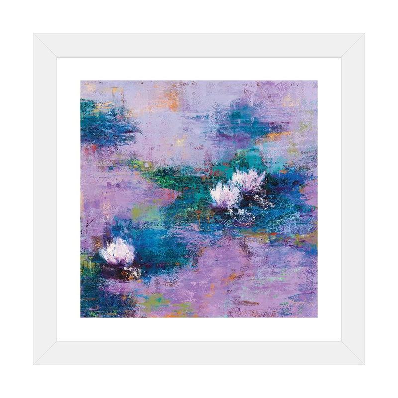 « Purple pond » par Olena-impression de peinture, Papier encadré blanc, Blanc, H 16 po x l 16 po x p 1 po
