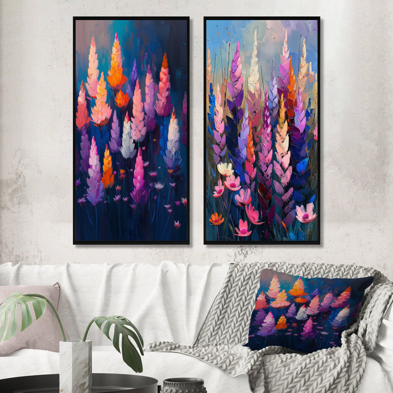Ensemble de 2 pièces d'art mural rose cactus Grace I - Floral Cactus, H 28 po x l 24 po, Noir, noir, noir, noir
