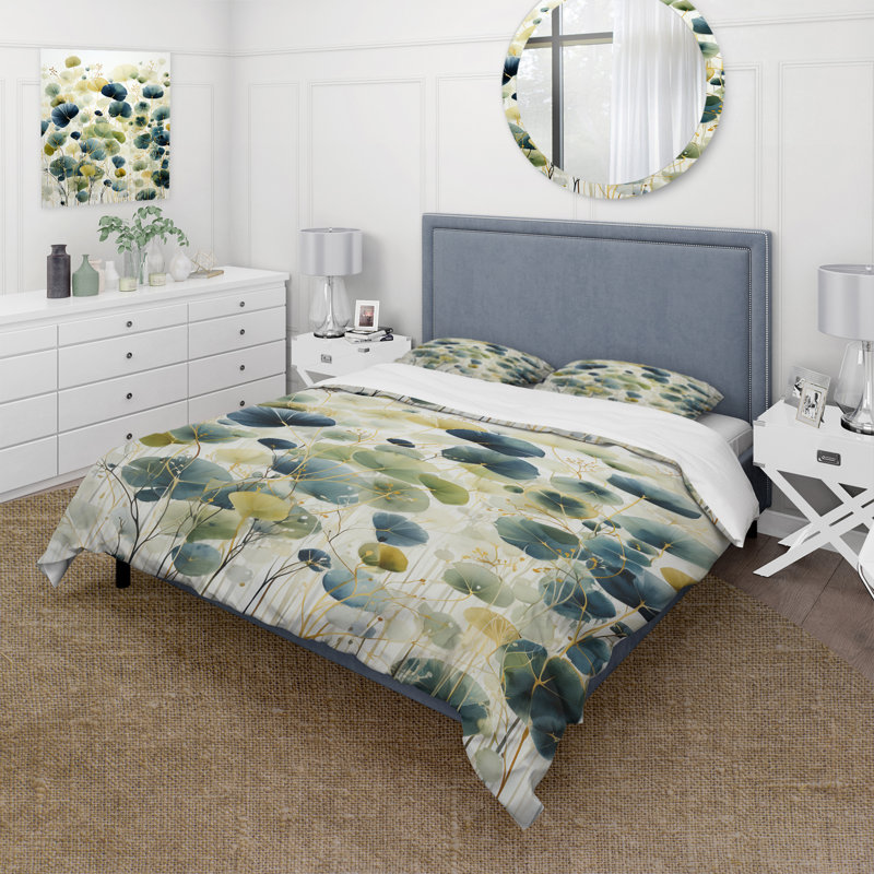 Blue Green Botanical Elegance - Ensemble de housse de couette Abstract Botanicals - Microfibre de polyester