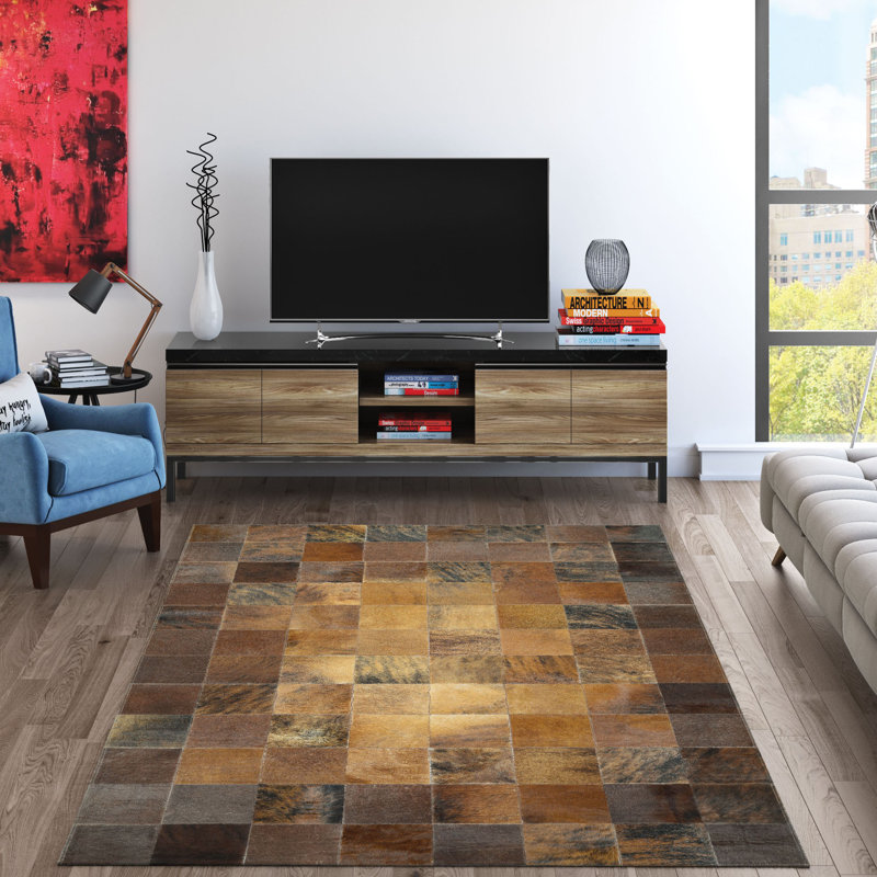 Easthampton Geometric Brown Handmade Cowhide Area Rug, Rectangle 3'6" x 5'6"
