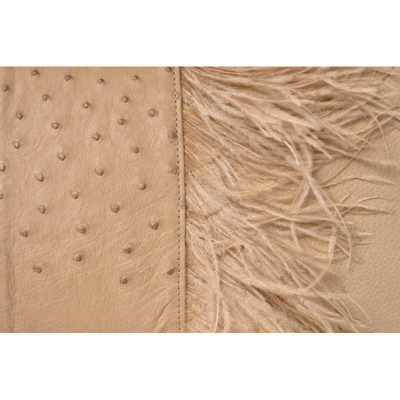 Feather Trim Suede Lumbar Pillow, Cream