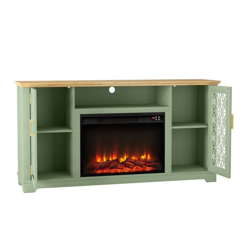 TV Stand for TVs up to 65" with Fireplace Included, Green