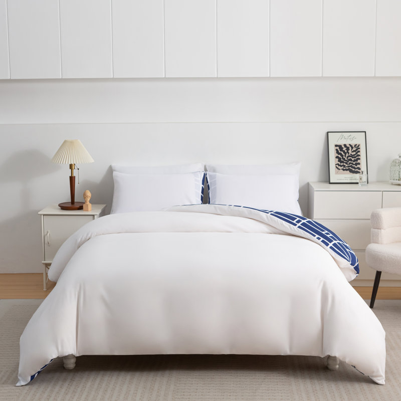 Premium Reversible Duvet Cover Set with Zipper Closure and Corner Ties, Double Duvet Cover Set + 2 Standard Pillowcases