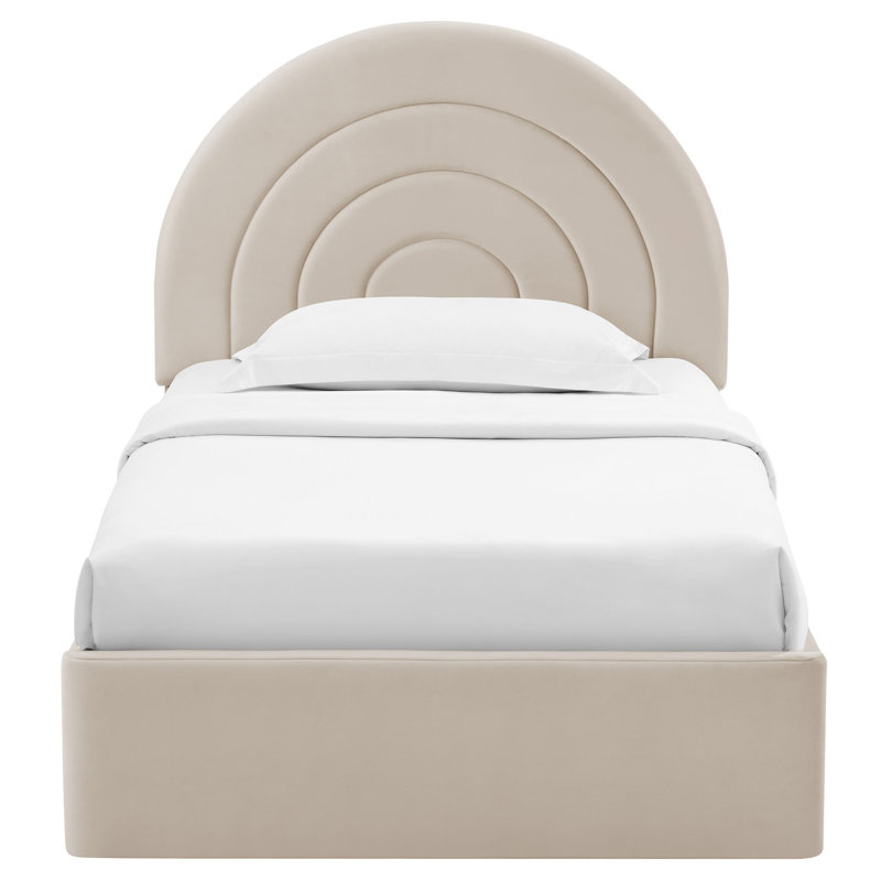 Solana Arched Performance Velvet Platform Bed, Twin, Almond