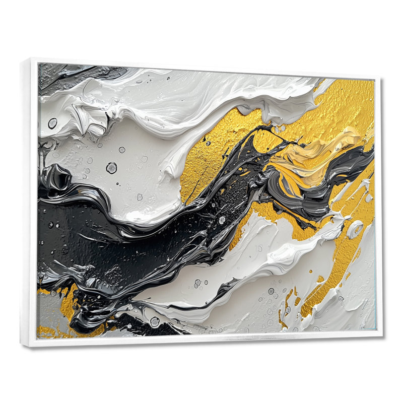 Figurine Ontra noir et jaune en couleur II - art néo-expressionniste, H 34 po x l 44 po, Impression encadrée flottante, Blanc