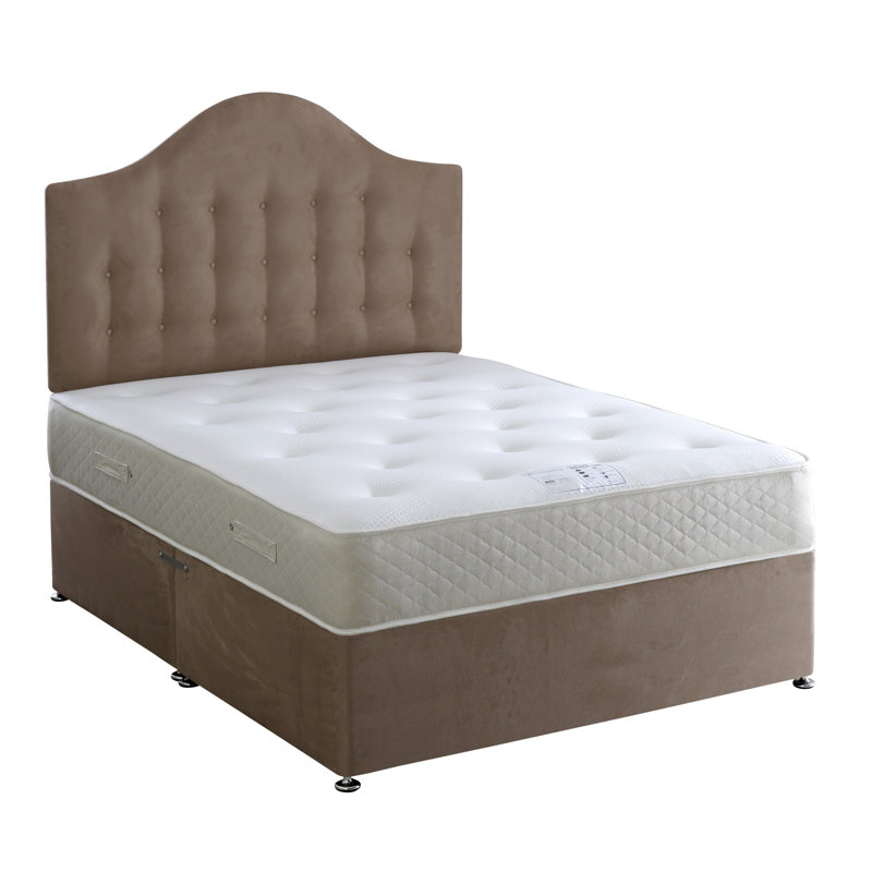 Gwellyn Upholstered UK King - DE 150 X 200 Cm Divan Bed with Mattress, Kingsize (5'), Without Drawer, Beige