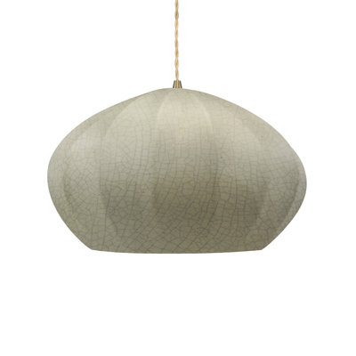 Radiance - Oval Fluted 1-Light Pendant - Celadon Green Crackle - Antique Brass - Replaceable Bulb - Beige Twist Cord
