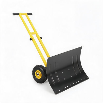 29" x 20" Rolling Snow Shovel – Extra Wide Adjustable Angle Blade, Pneumatic Tires – Commercial Snow Pusher for Driveway, Sidewalk or Yard – Ergonomic Handle