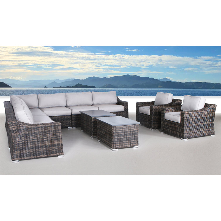 Huddleson Rattan Wicker Fully Assembled 8 - Person Seating Group with Cushions