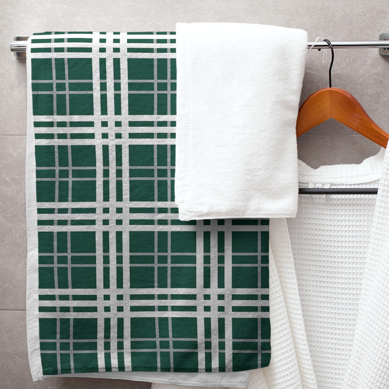 Bath Towel, Polyester/Cotton Blend, Hunter Green/Gray/White