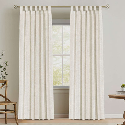Linen Sheer Curtains 108 Inches Long - Light Filtering Striped Tulle Drapes, 2 Panels, Back Tab & Rod Pocket