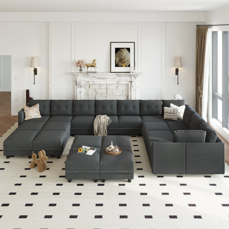 Zendajas Upholstered U-Shaped Sectional Reversible, Black Polyester Blend