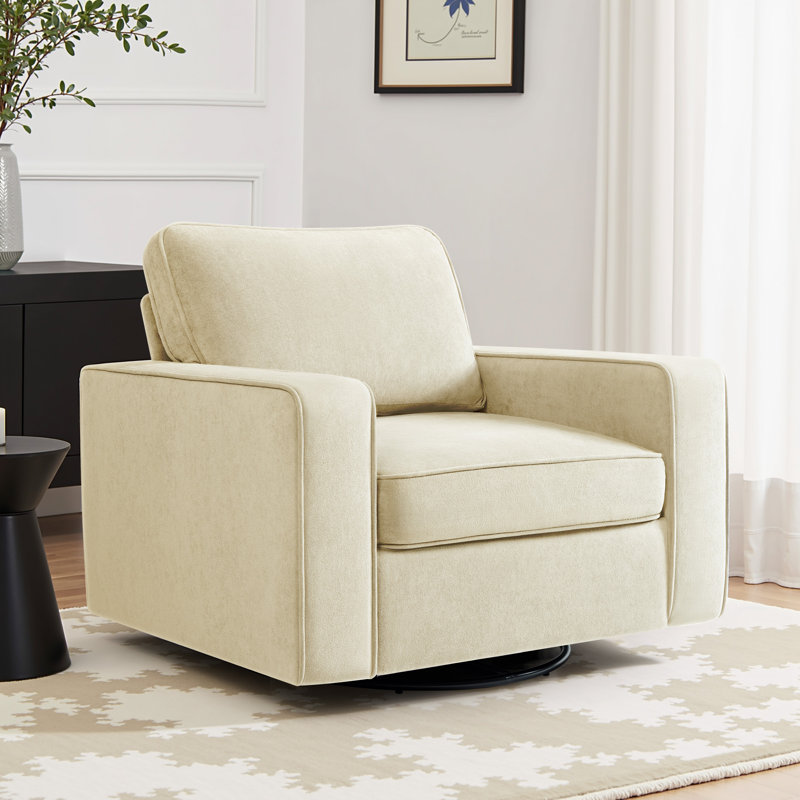36.2" Wide Upholstered Swivel Accent Armchair, Beige