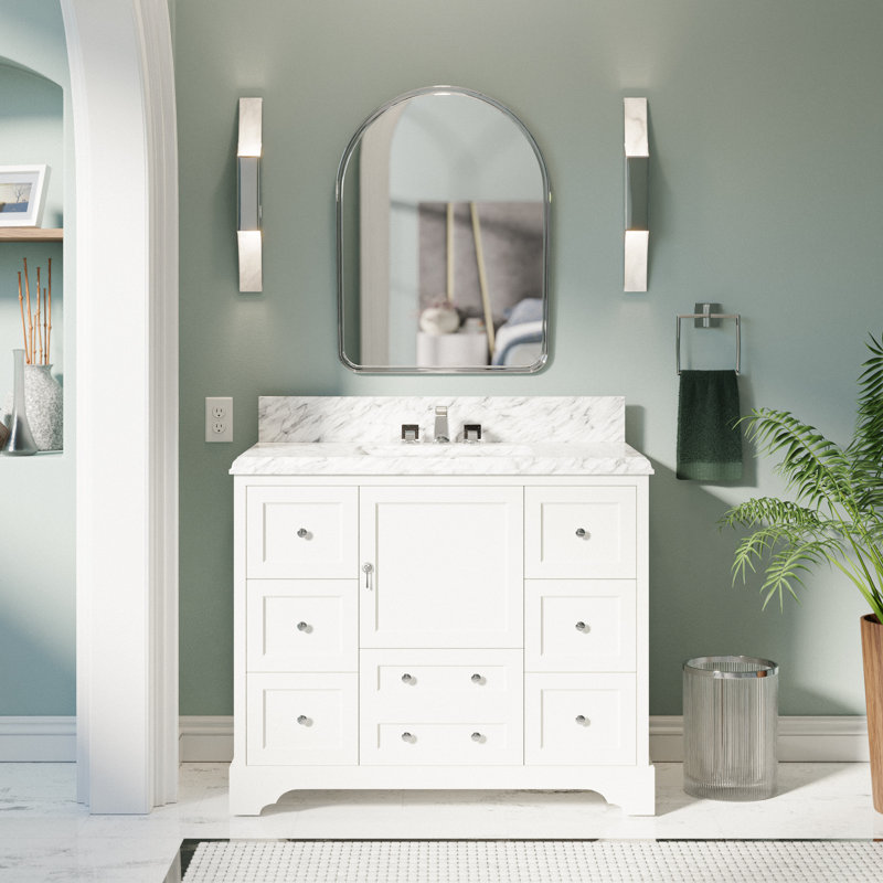Tilford 42 " W Freestanding Standard 1 Single Vanity Bathroom Vanity With Carrara Marble Top, White