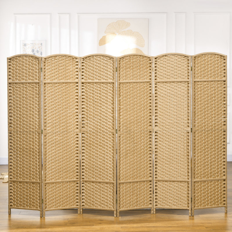 Paravent de 5,6 pi de hauteur, cloison pliante 6 panneaux d'intimité. Bois naturel, tissé à la main pour la chambre à coucher et le bureau à domicile, cloison.