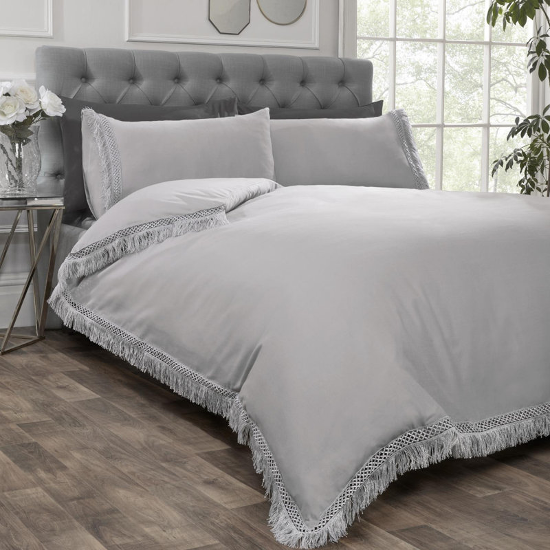 Huerta Solid Colour Duvet Cover Set with Pillowcases Included, Double Duvet Cover, Silver
