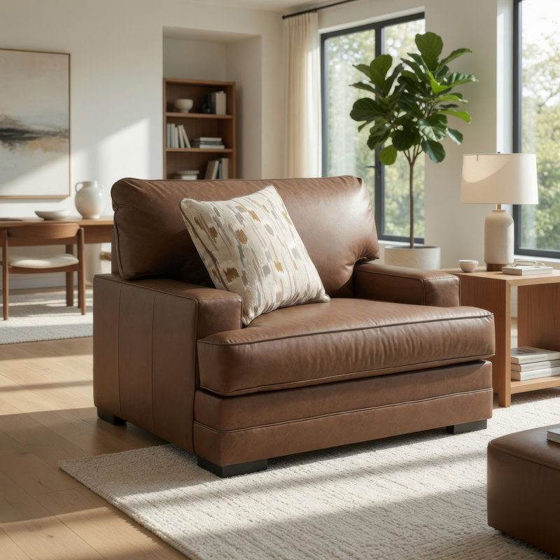 Fauteuil surdimensionné Vile avec coussin décoratif, similicuir caramel