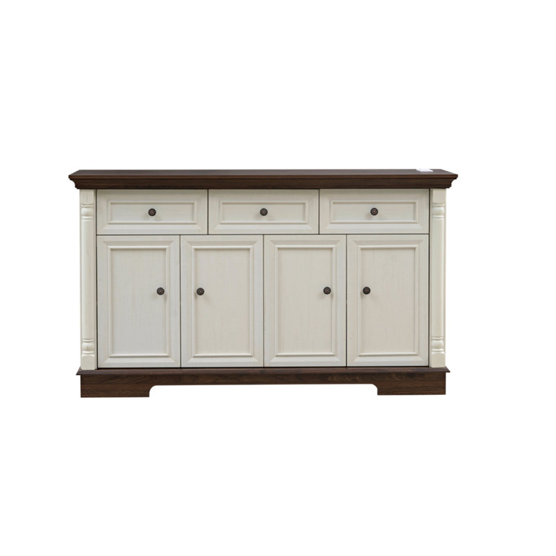 Armoire de rangement Farmhouse avec tiroirs et portes, Blanc + noyer