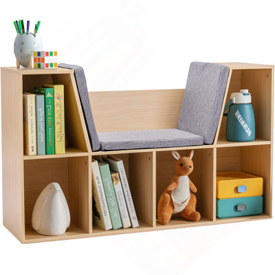 Bibliothèque pour 6 enfants avec coin lecture et coussin, rangement polyvalent pour chambre à coucher