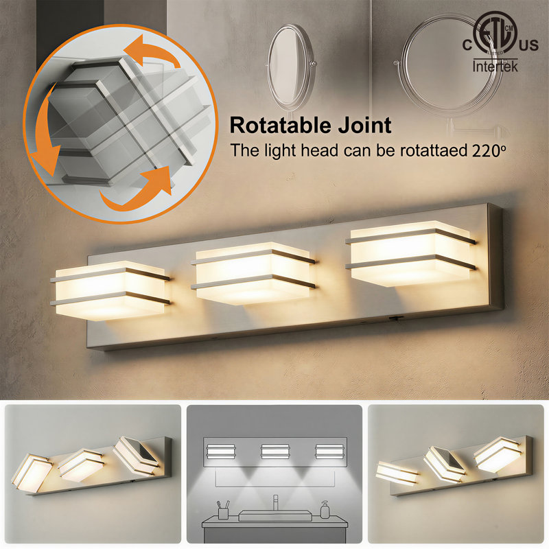 LED Bathroom Vanity Light Bar, Adjustable 5 CCT,Brushed Nickel, 4.33" H x 21.26" W x 4.53" D, Brushed Nickel, 3 Lights