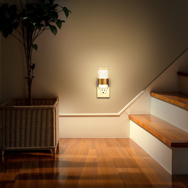 Plug Into Wall Crystal Night Light LED Nightstand Wall Sconces Mini, 0-100LM Adjustable, Clear