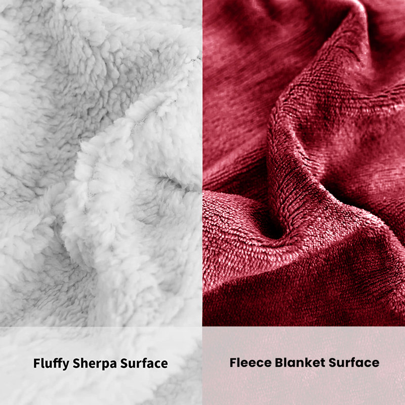 Soza Sherpa Fleece Dual Sided Fur Thick Reversible Blanket Throw, W200 x L240cm, Burgundy