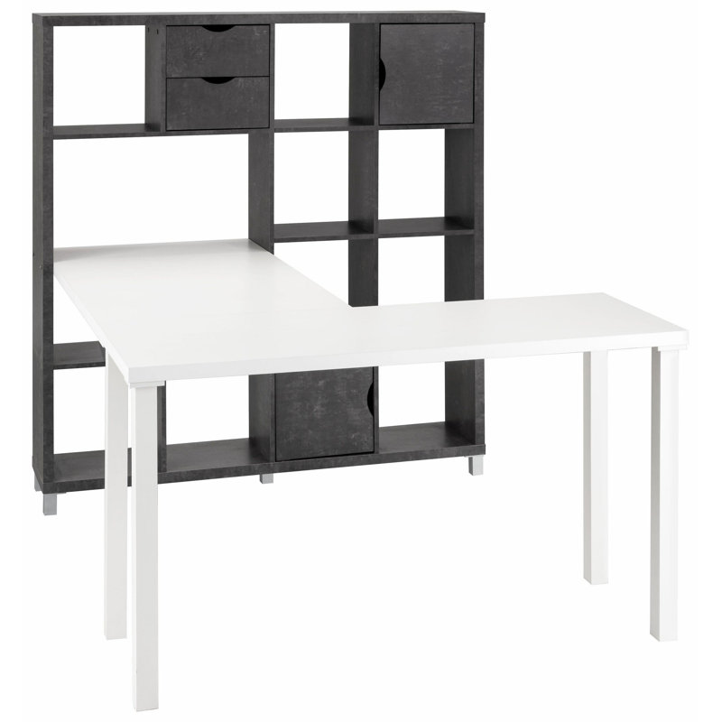 Wiley L-Shape Desk with shelf-unit, White/Black