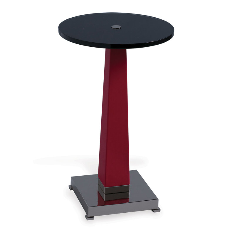 Red and Nickel Round Glass Top Pedestal Table