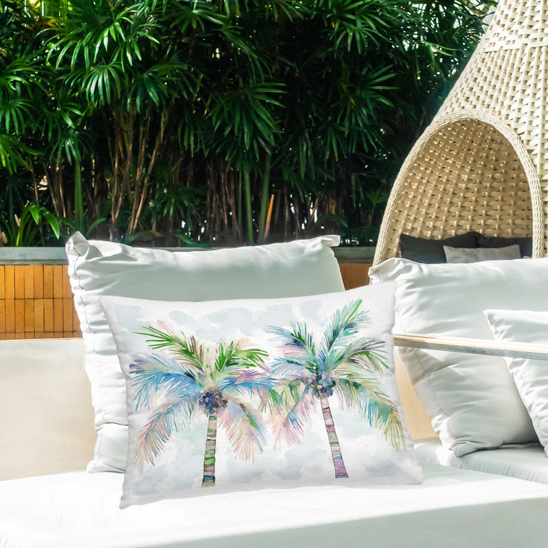 Soft Palm Tree Pair Printed Outdoor Throw Pillow Design by Ziwei Li